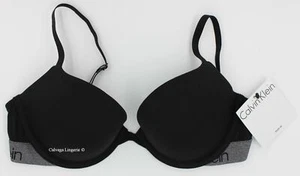 T-shirt push up nuova con etichette Calvin Klein QP1890 ""Emote"" con gancio J, reggiseno con logo modale, nero - Foto 1 di 9