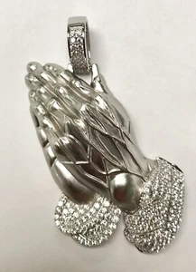 Prayer Hand Pendant, 925 Sterling Silver With CZ stones. About 2 Inches - Picture 1 of 3