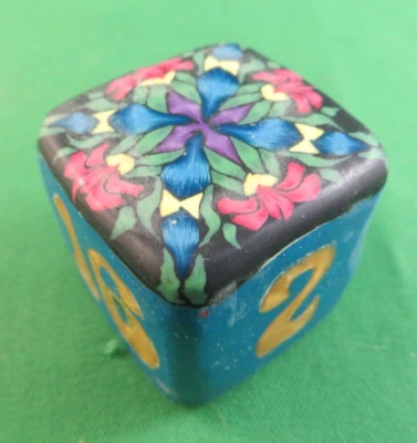 Jena's Handmade Backgammon Doubling Cube 32mm Floral Blue Gold One of a Kind #6 - Image 1 of 4