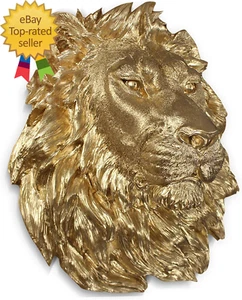 Large Gold Lion Wall Art 17-Inch Eye-Catching Mounted Lion Head Handmade - Picture 1 of 8
