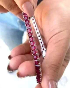 15.CT Princess Cut Pink Ruby Lab CreatedTennis Bracelet 14K White Gold Plated 7" - Picture 1 of 6