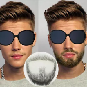 Men's Fake Beard 100% Human Hair Face Beard Mustache Reusable Masquerade Party - Picture 1 of 24