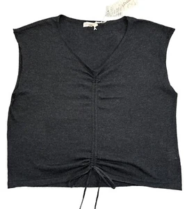 MYSTREE Cropped Top Shirt Gr. MEDIUM schwarz V-Ausschnitt Raffung Flügelärmel leicht - Bild 1 von 9