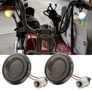 2X Smoke 1157 LED Turn Signal Light Amber White For Touring Softail Dyna XL - Picture 1 of 12