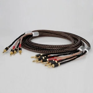 Pair Bi-wire HiFi Speaker Cable 24 Strand 7N OCC Copper Audio Loudspeaker Cord - Picture 1 of 6
