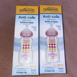 Dr Brown Natural Flow 9oz/270ml, Anti-Colic Bottle To Sippy Bottle Starter Set 2 - Picture 1 of 5