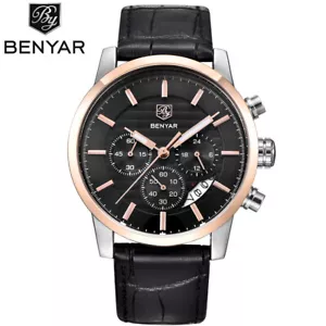 Benyar Hombre Militar Cuarzo Reloj Cronógrafo Visualización de Fecha Correa de Cuero BY-5104 - Imagen 1 de 15