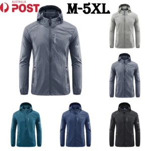 Men Sun Protection Zip Jacket Hoodie Shirt Quick Dry Fishing Long Sleeve Tops AU - Picture 1 of 25