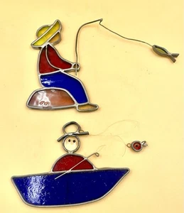 Lot Of 2-Little fisherman stained glass sun catchers - Picture 1 of 7