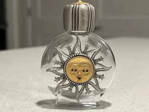 Vtg JJ Jonette Pewter Glass Perfume Bottle Sun Face Celestial Stars Gold Tone - Picture 1 of 10