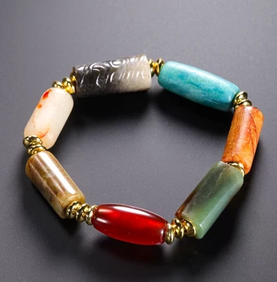 Pulsera antigua china dinastía, ágata, jade, aguamarina. Foto 1 de 4