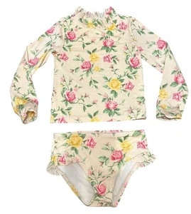 Janie & Jack Girls Two Piece Swim White/Pink Floral Rash Guard Set Size 6 - Picture 1 of 6