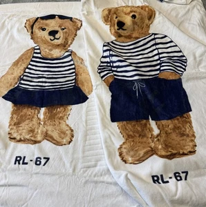 Polo Ralph Lauren RL-67 His/Hers Bear Plush White Beach Towel 65" x 35" NWOT - Picture 1 of 5