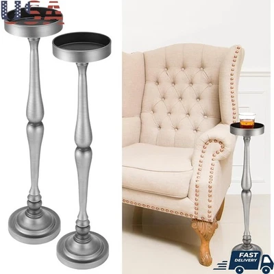 Space Saving Silver Drink Table Set of 2 Small Spaces Cocktail Side Table New - Image 1 of 4