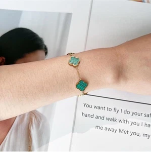 18K vergoldet Kleeblatt Glücksarmband Damen vierblättrig süß bunt Geschenk Trendy - Bild 1 von 3