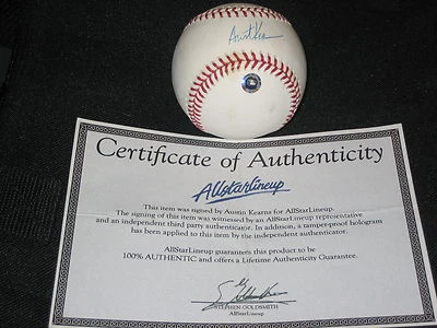 AUSTIN KEARNS NATIONALS REDS AUTOGRAPHED SIGNED OML BALL MLB COA - Image 1 of 4