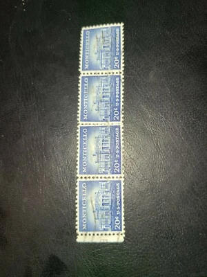US Stamps Scott #1047 ~ 1956 20c MONTICELLO Used Strip of 4 -#2281 - Image 1 of 3