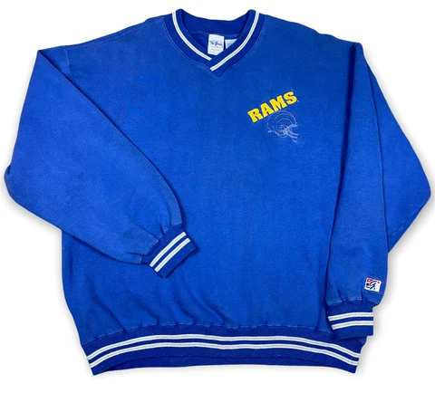 Vintage Rams NFL Football Pullover Sweatshirt The Game Men’s Size L Blue V Neck Cover