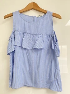 ☀️H&M Girls Cold Off Shoulder Top Blouse☀️Age 14+14 years☀️Blue White Striped☀️ - Picture 1 of 5
