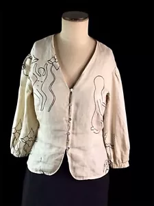 Jericho Road Cream Black Printed Linen Blazer , Sz 10, EUC - Picture 1 of 6