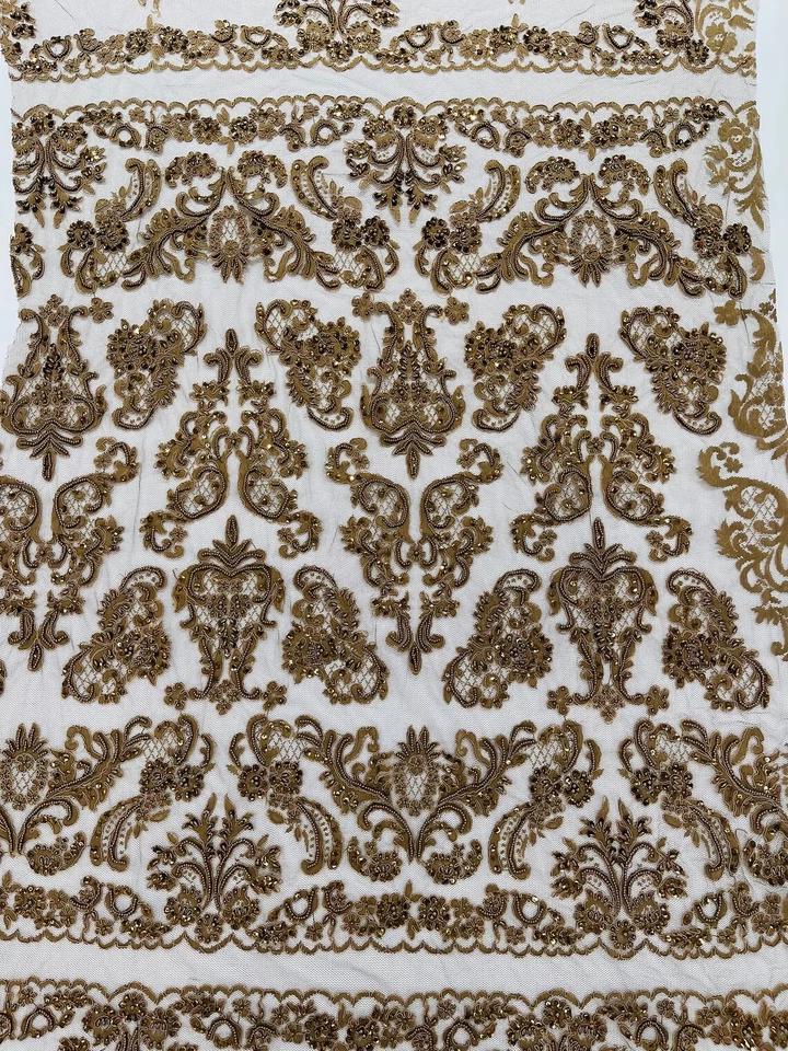 My Lady Beaded Fabric - Damask Beaded Sequins Embroidered Mesh Fabric By Yard - Image 1 of 1