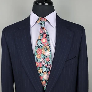 Vintage Paul Stuart Blazer Mens 40L Blue Pinstriped Wool Suit Jacket Business - Picture 1 of 22