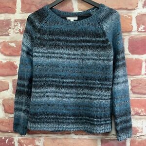 Kenar Sweater Womens Large Blue Gray Wool Blend Striped Knit Button Back