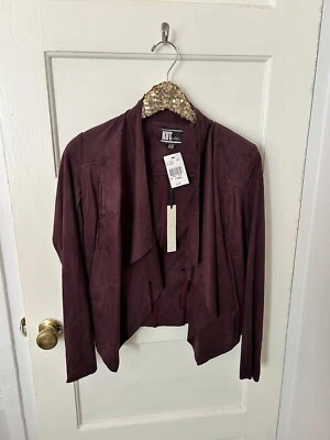 Kut From The Kloth NWT Womens XS Tayanita Faux Suede Drape Front Jacket Burgundy - Image 1 of 3