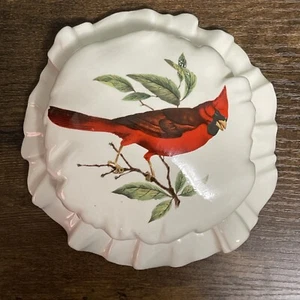 Red Cardinal Candle Topper Ruffled Holiday Christmas Winter 3 1/4"D of Opening - Picture 1 of 5