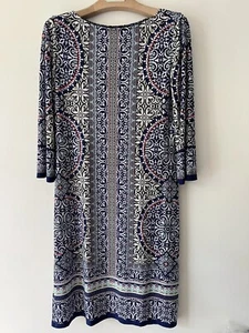 Maggy London Kleid Größe 2 blau rosa und weiß 3/4-ärmeliges Kleid - Bild 1 von 8