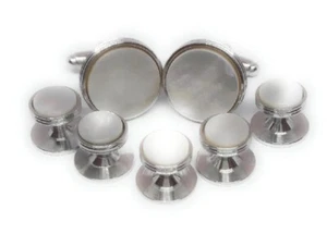 MOTHER OF PEARL CUFFLINKS AND STUDS !!MANUFACTURERS DIRECT PRICING!! - Picture 1 of 5