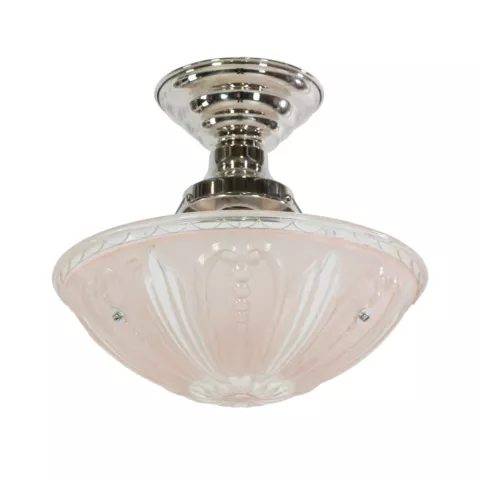 1940s Pink Glass & Nickel Semi Flush Dome Light Cover
