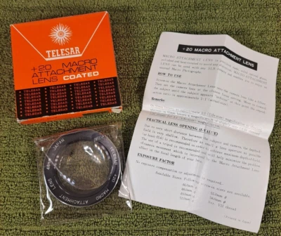 Vintage Telesar +20 Macro Close-up Lens Attachment, 48mm Screw-in, Pouch Japan - Image 1 of 4