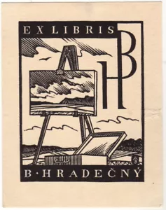 ANTONIN bURKA: Exlibris für B. Hradecny, Staffelei, 1931 - Bild 1 von 1