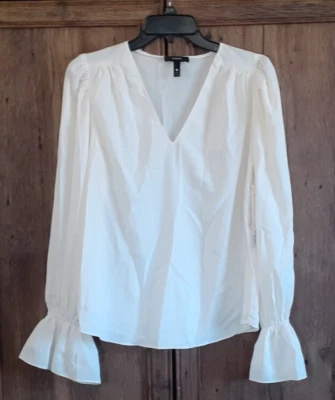 AQUA Womens Ivory Ruffled Long Sleeve V- Neck Blouse Size S - Image 1 of 4
