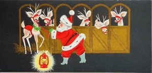 TARJETA DE NAVIDAD DORADA VINTAGE SIN USAR / SANTA Y RENO BLANCO / Sello Slim Jim - Imagen 1 de 3