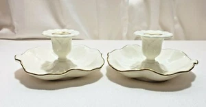 Mikasa Ivory Bone China Candle Stick Holders Pair 24 Karat Gold Trimmed Japan - Picture 1 of 5