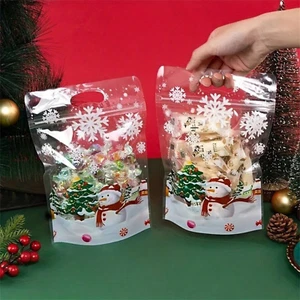 Paquete de 10/50 bolsas de golosinas de copo de nieve de Navidad - bolsas transparentes para regalos navideños - Imagen 1 de 11