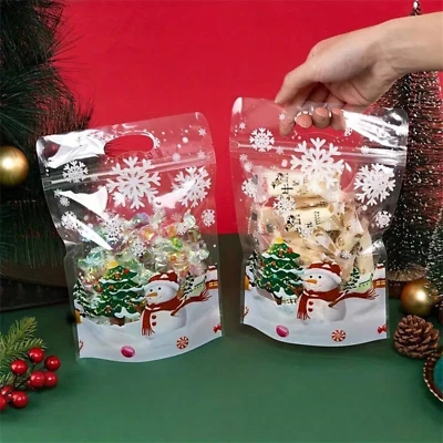 10/50-Pack Christmas Snowflake Treat Bags - Transparent Holiday Gift Bags