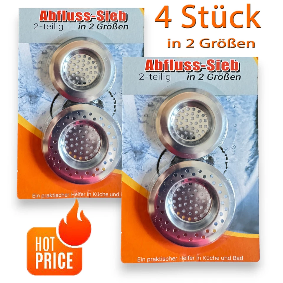4x Abflussieb Haarsieb Edelstahl Abflusssieb Sieb Spülbecken Küche Waschbecken - Bild 1 von 4