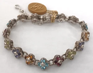 Barbara Bixby Sterling Silver 18K 8.50 cttw Multi-Gemstone Flower Bracelet 8" - Picture 1 of 7
