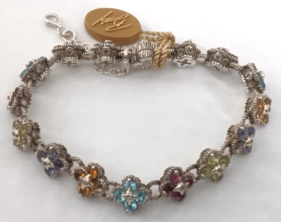 Браслет с цветком из нескольких драгоценных камней Barbara Bixby чистое серебро 18 карат 8,50 карата 8 дюймов - Изображение 1 из 4