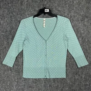 Pina Rossi Sweater Womens L Green Cardigan Polka Dot Button Up Business Casual - Picture 1 of 9