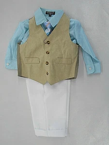 Infant Boys Sahara $48 Vest/Dress Shirt & Dress Pants 4PC Vest Suit Sz 12Mt-24Mt - Picture 1 of 6