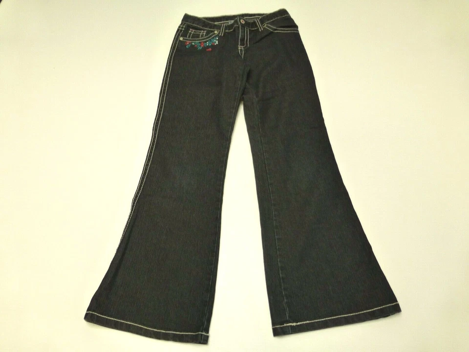 Jeans Pumpkin Patch feminino tamanho 11 bordado floral preto ótimo estado - Imagem 1 de 3