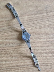 VTG Calvin Hill Women's Bangle Watch Silver Tone Round Blue Dial Rhinestones W1 - Picture 1 of 16