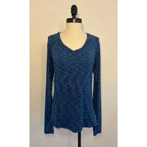Reebok Blue Polyester Stretch V-neck Activewear Workout Top Thumbholes Womens S - Picture 1 of 7
