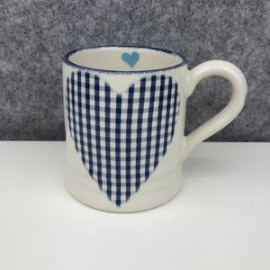 Heron Cross Pottery Blue Gingham Check Heart Design Mug Cup Staffordshire - Picture 1 of 13