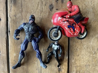 Bicicleta Spider-Man Buddy L de colección motocicleta 1980 + figura Venom y diecast Foto 1 de 3