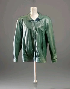 Vintage Ruth Wagner Green Leather 80s Style Coat Jacket Women's Size Small - Picture 1 of 8